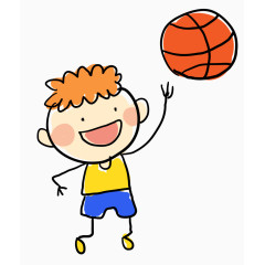 卡通手绘简笔画玩篮球的男孩 