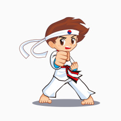 手绘卡通跆拳道男孩