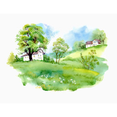卡通手绘水彩画风景