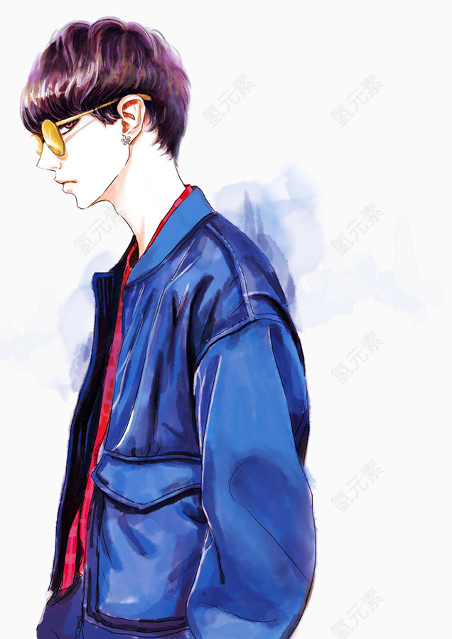 帅气男孩的侧面