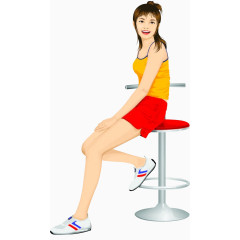 坐在椅子上穿着黄色衣服玩的漂亮女人