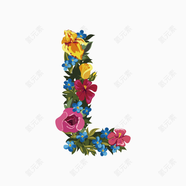 彩色花朵英文字体字母L