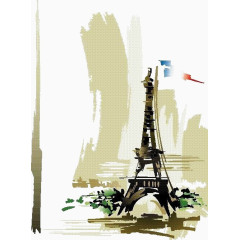 手绘抽象埃菲尔铁塔免扣素材