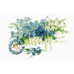 卡通花饰手绘花饰图片 蓝色精美花车