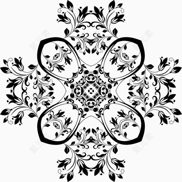 花卉线描佛教曼陀罗图案