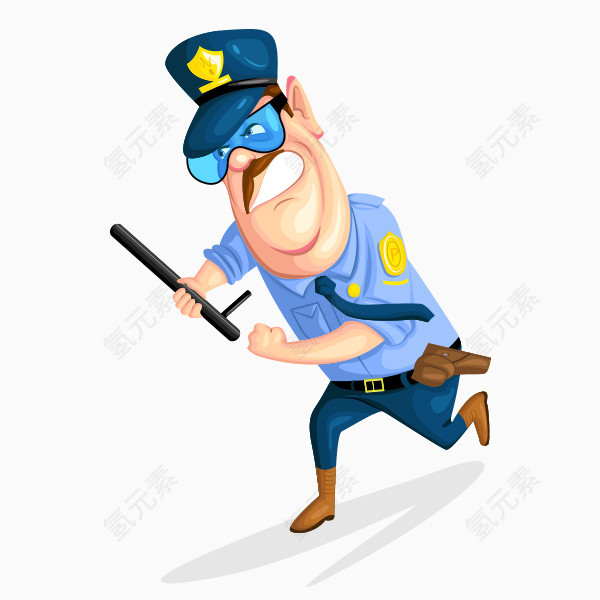 手绘卡通奔跑警察