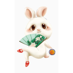 中秋节可爱手绘小白兔荷花扇子