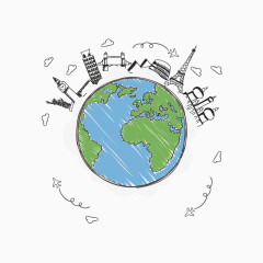 矢量彩绘地球和建筑