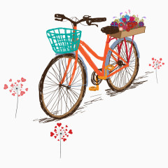 手绘彩色线条自行车