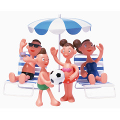 沙滩度假的一家人人偶