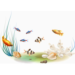 海底世界卡通鱼类水草