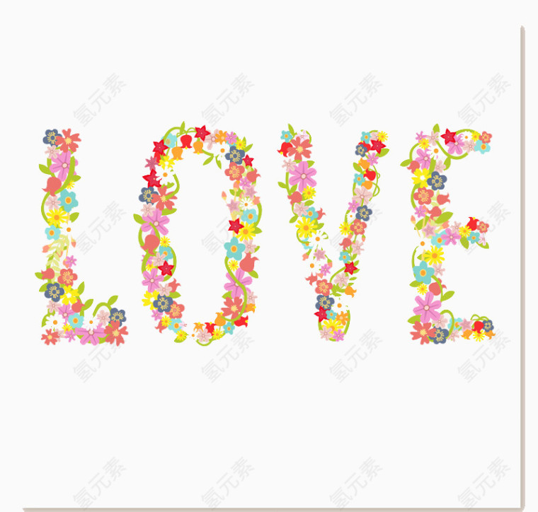 卡通花卉爱的艺术字矢量