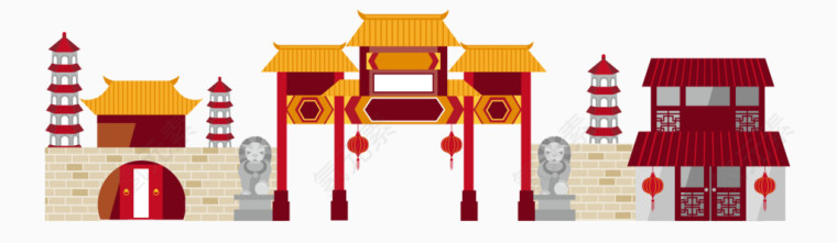 卡通年货节春节素材景点