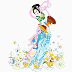 手绘中秋仕女图