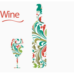 矢量手绘创意酒瓶酒杯