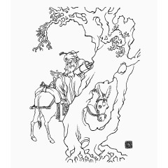 工笔青墨线条人物张果老