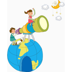 卡通手绘人物儿童望远镜