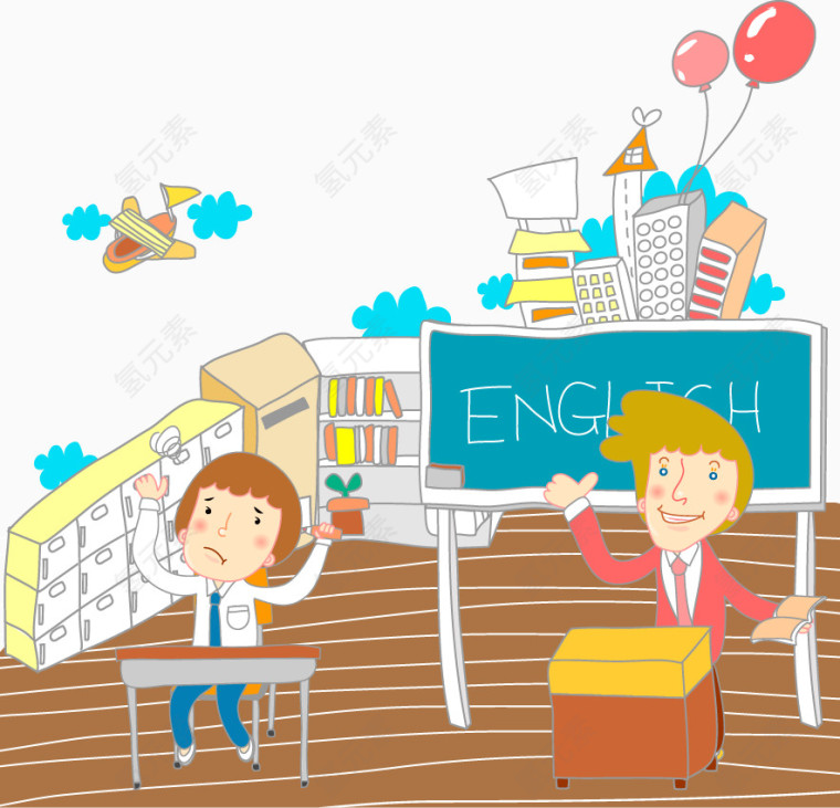 卡通学校教师学生课堂素材