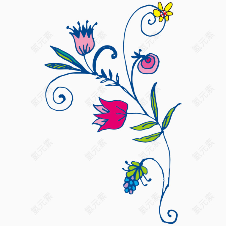 彩笔儿童手绘花朵花藤