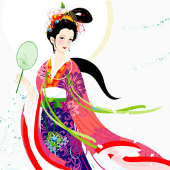 手绘中秋仕女图