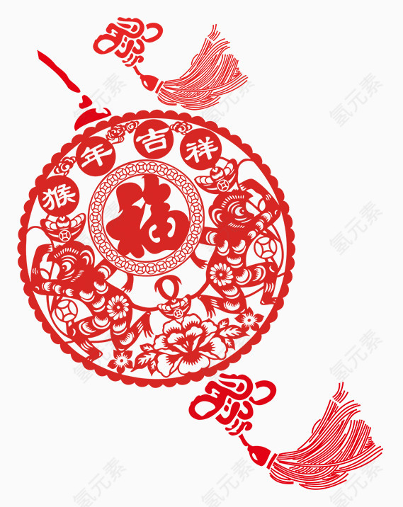 猴年吉祥福字剪纸