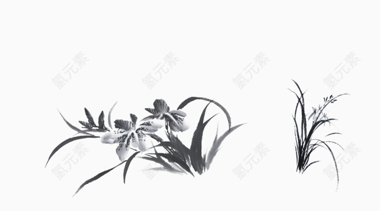 水墨画风植物