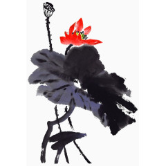 红色水墨荷花图片素材