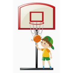 卡通手绘玩篮球的男孩 