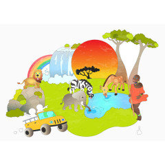 手绘动物园插画