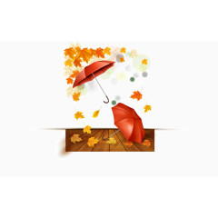 装饰两把雨伞和枫叶
