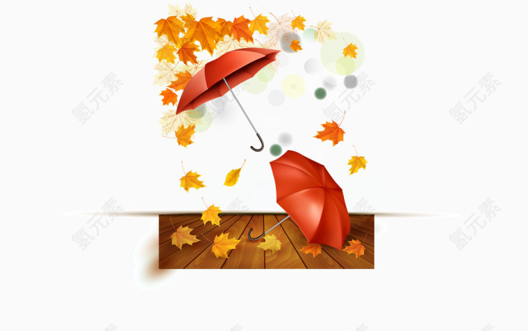 装饰两把雨伞和枫叶