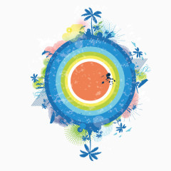 海报banner背景 蓝色 圆环 夏天 树木