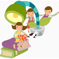 卡通手绘人物儿童台灯书本