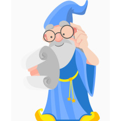卡通手绘戴眼镜老人魔法师