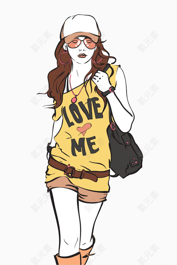 手绘时尚美女素材