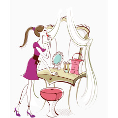 正在化妆的女孩插画