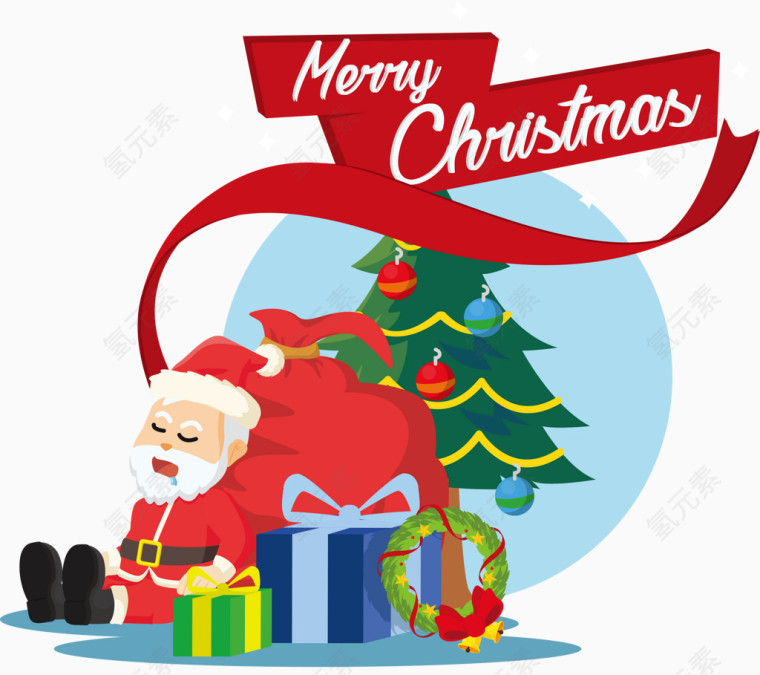 睡觉的圣诞老人素材矢量