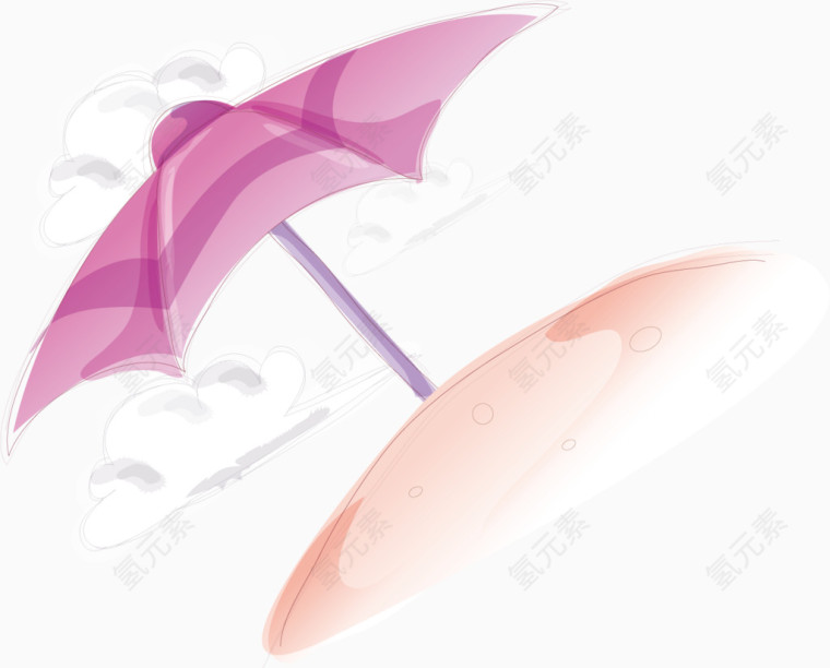 夏日元素沙滩伞沙滩云卡通手绘装饰元素