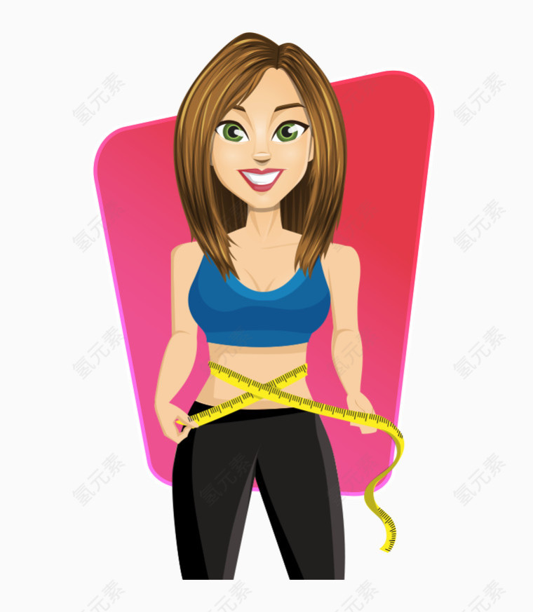卡通手绘锻炼拿尺子美女