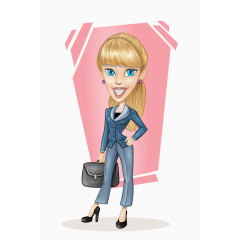卡通手绘金发拿包商务美女