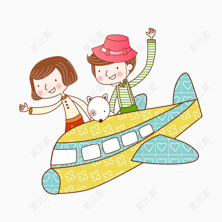 卡通学生与飞机
