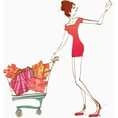 卡通手绘时尚购物女郎剪影