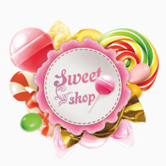 手绘甜品屋糖果粉色标签