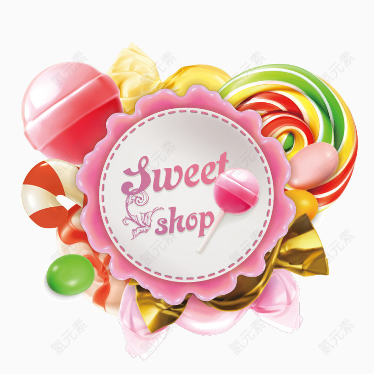 手绘甜品屋糖果粉色标签