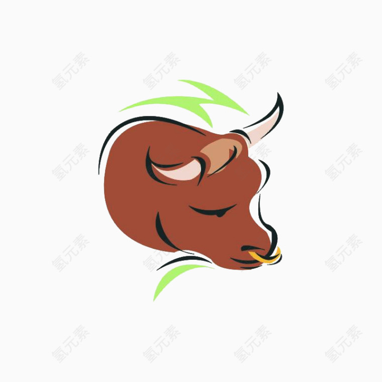 手绘吃草的牛