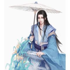 撑伞的蓝衣公子
