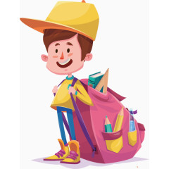 背着书包负重前行的男孩子手绘卡通