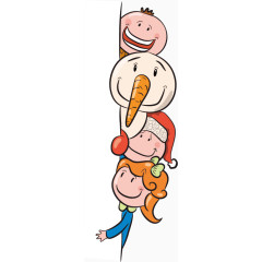 圣诞节老人和孩子趴墙角矢量图