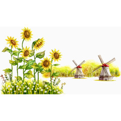 卡通向日葵和风车