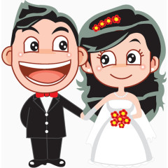 卡通手绘情侣夫妻结婚婚纱照